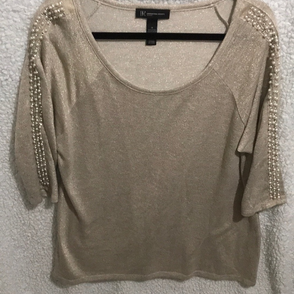 INC Pearl Lined Gold Tunic Sweater